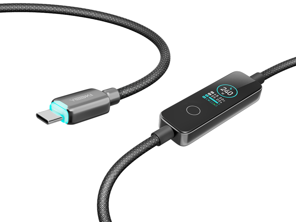 Кабель зарядный Yoki Monitor, Type-C — Type-C, дисплей, 240Вт, 2м