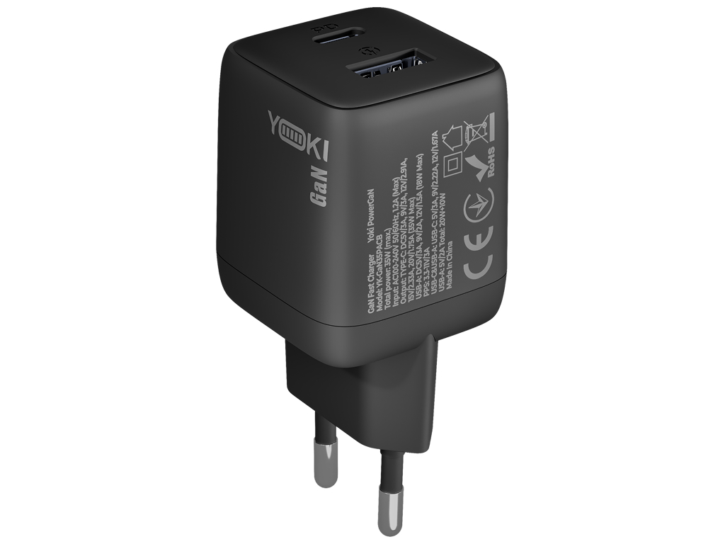 Сетевое зарядное устройство Yoki PowerGaN, Type-C, Usb-A, Pd, Qc, GaN, 35Вт