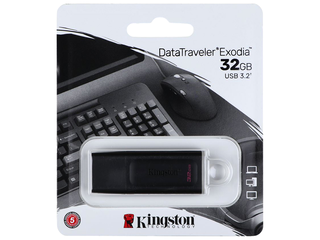 USB флеш-накопичувач 3.2 Kingston DataTraveler Exodia 32GB, Чорно-білий