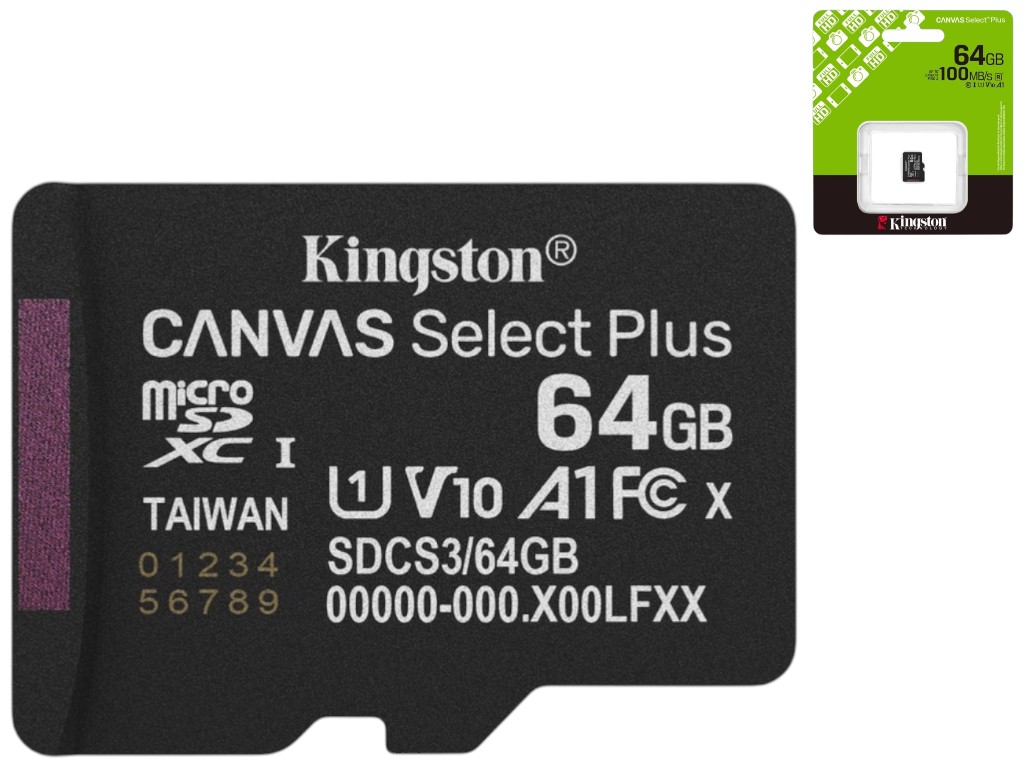 Карта памяти Kingston Canvas Select Plus Gen3 microSDXC (UHS-1), 64gb, 10 Class