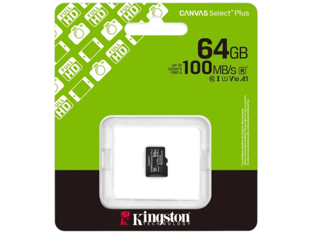 Карта памяти Kingston Canvas Select Plus Gen3 microSDXC (UHS-1), 64gb, 10 Class