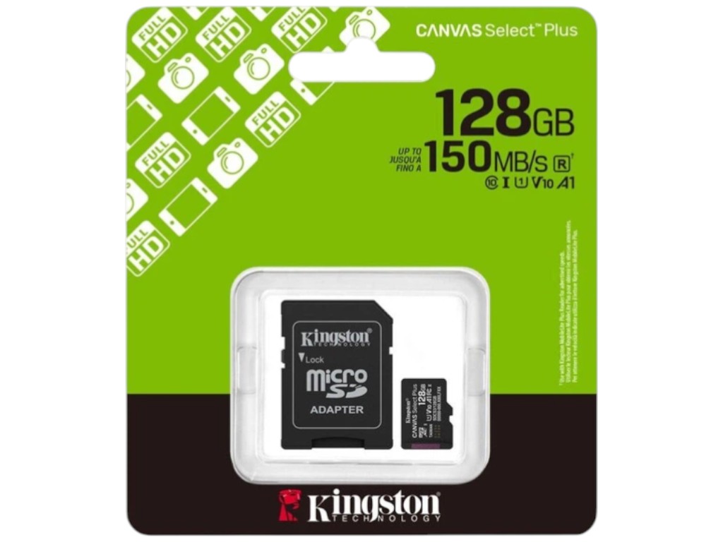 Карта памяти Kingston Canvas Select Plus Gen3 microSDXC (UHS-1) 128gb, 10 Class & Adapter