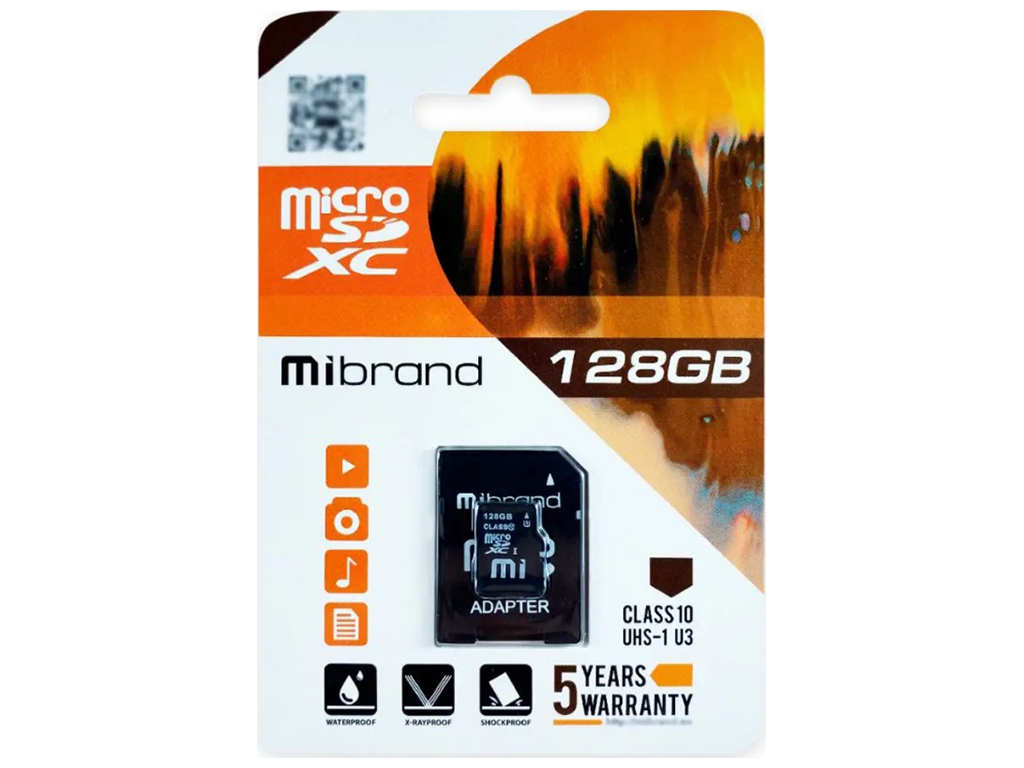 Карта Пам'яті Mibrand MicroSDXC 128gb UHS-1 U3 10 Class & Adapter Чорний