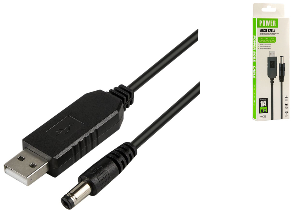 Кабель для роутера USB to DC LDO-888 с 5v на 12v 1A 5.5х2.1 мм Цвет Черный