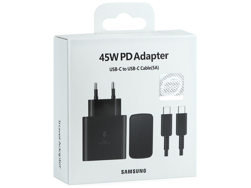 Сетевое Зарядное Устройство Samsung 1USB-C PD/QC 45W+Type-C to Type-C 1:1 Цвет Черный