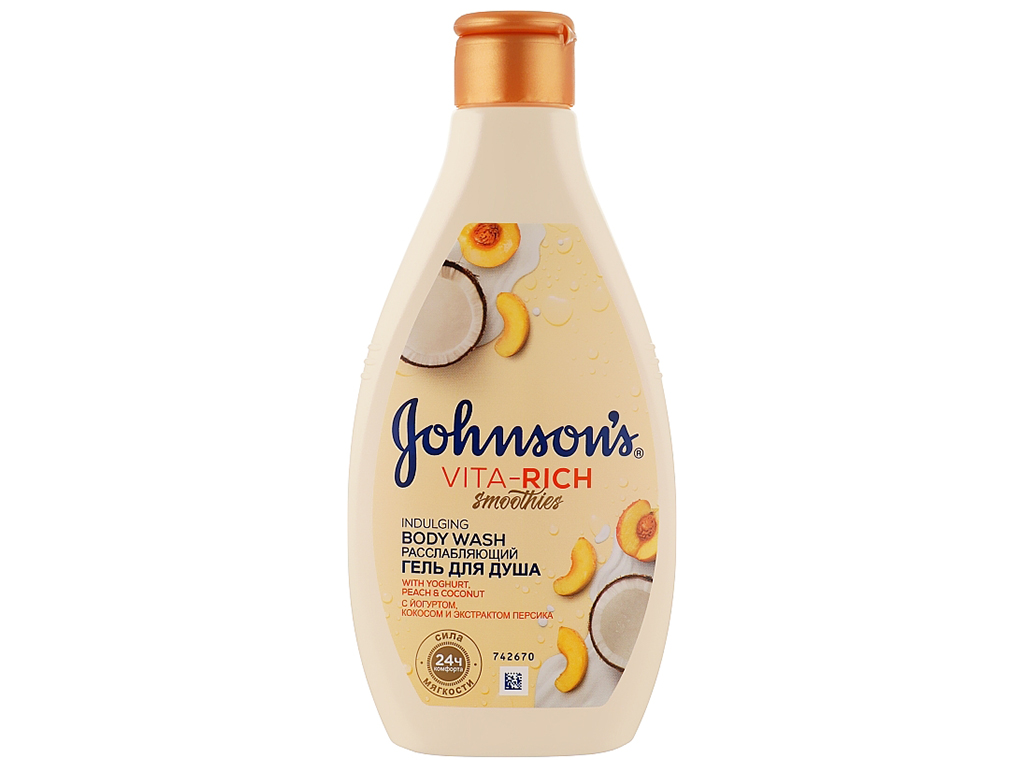 Гель для душа Johnson's Vita-Rich Смузи, с йогуртом, кокосом и экстрактом персика, 400мл