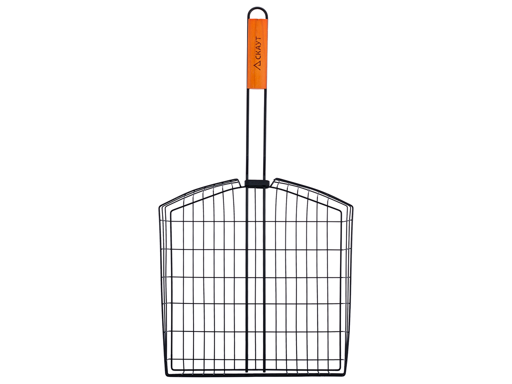 Решетка для гриля Скаут глубокая 30,5х32х5,5см с антипригарным покрытием и деревянной ручкой