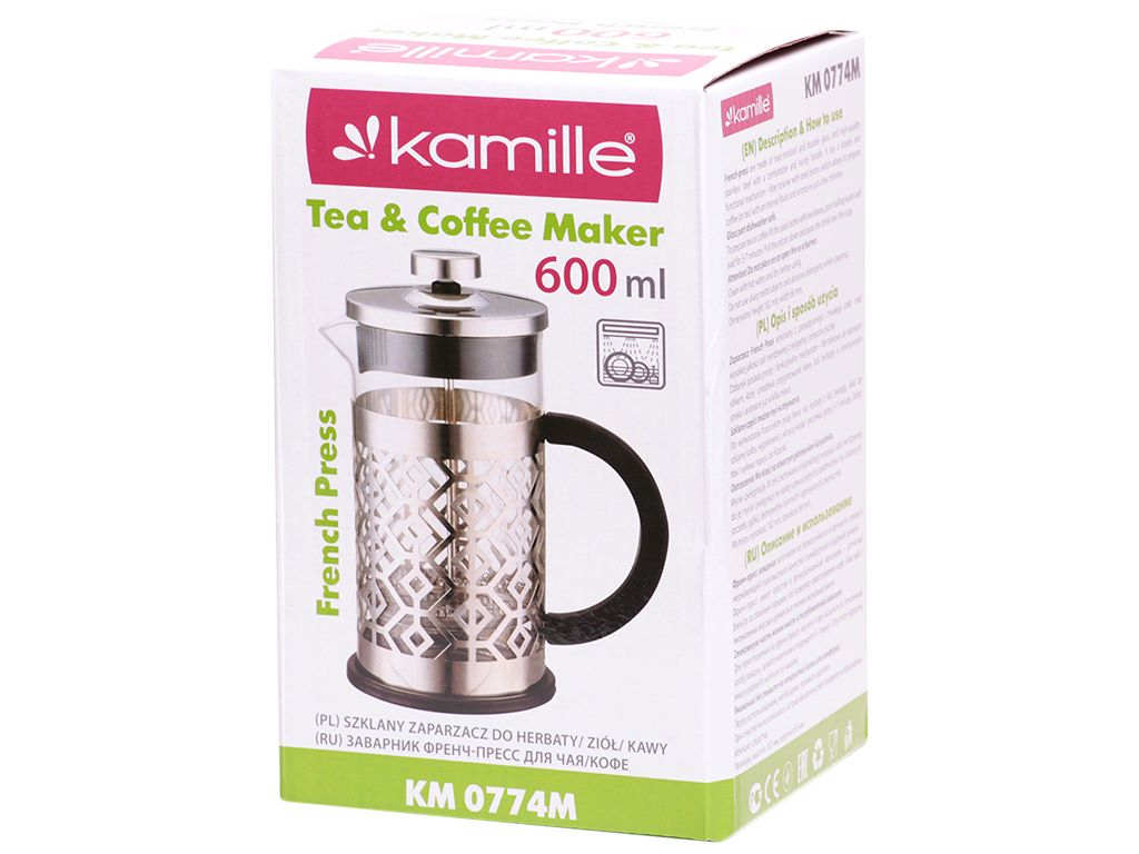 Френч-прес Kamille з нержавіючої сталі та скла 600мл