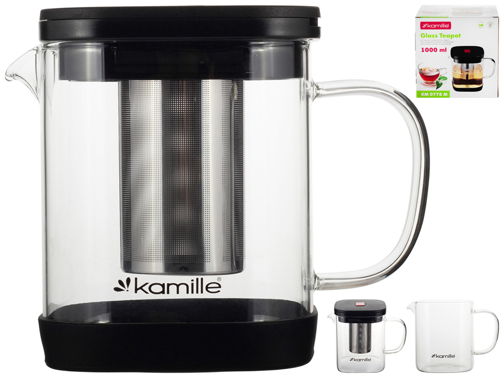 Заварник со съемным ситечком Kamille, 1л (стекло, нержавеющая сталь)