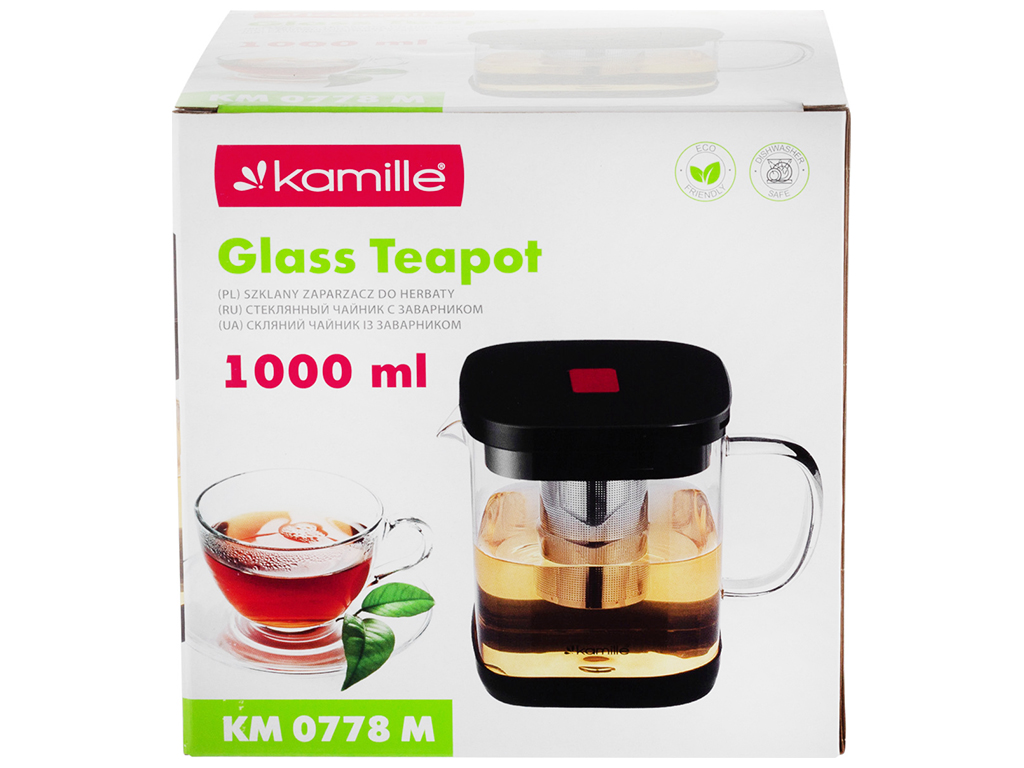 Заварник со съемным ситечком Kamille, 1л (стекло, нержавеющая сталь)