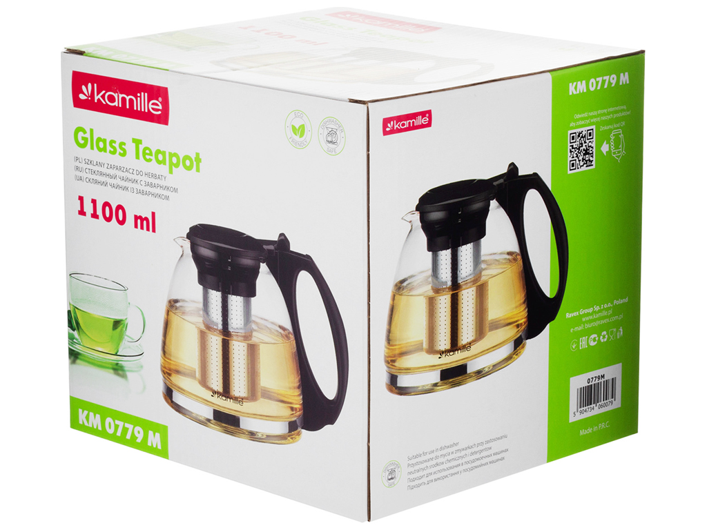 Заварник со съемным ситечком Kamille, 1,1л (стекло, нержавеющая сталь)