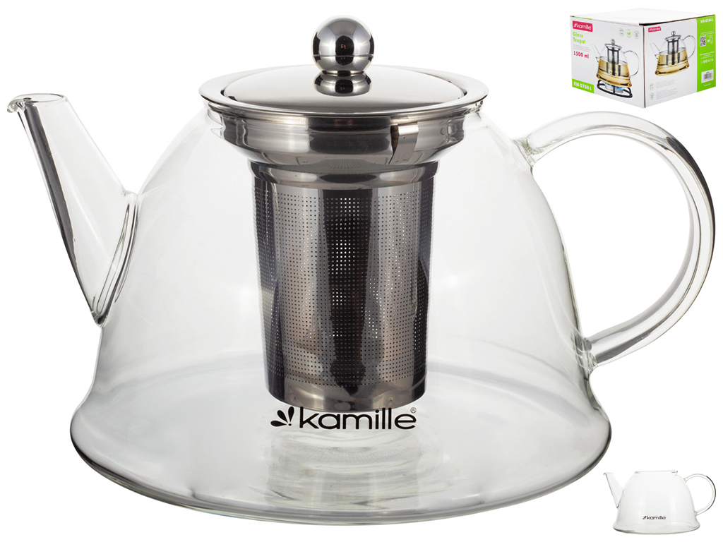 Заварник со съемным ситечком Kamille, 1,5л (стекло, нержавеющая сталь)