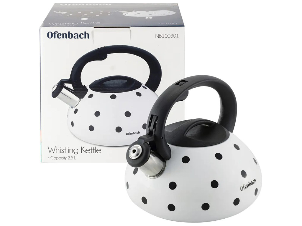 Чайник Ofenbach из нержавеющей стали со свистком и ручкой soft touch, белый, 2,5л
