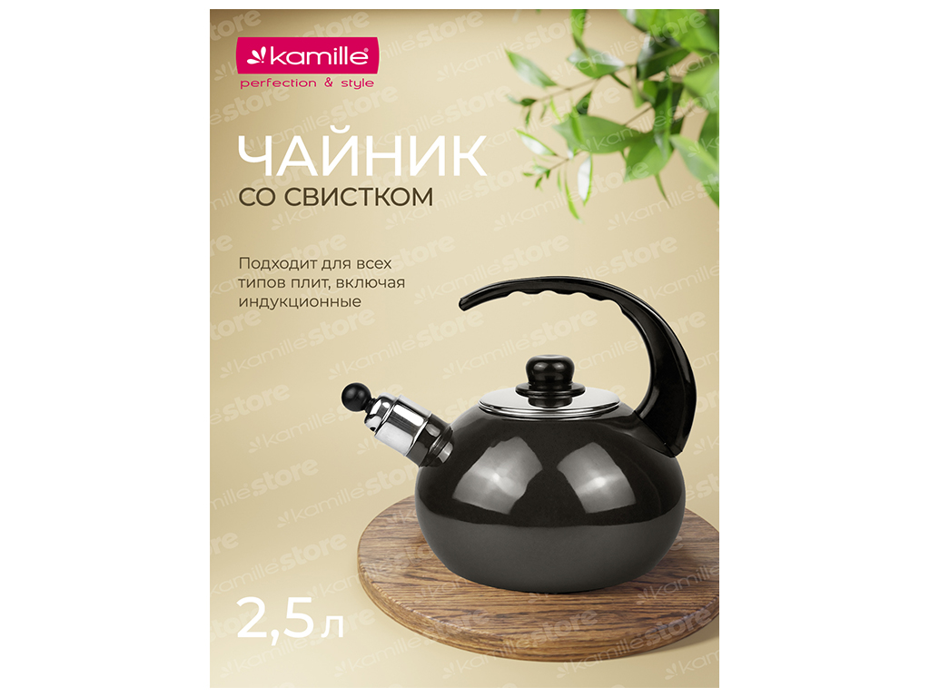 Чайник эмалированный Kamille, со свистком, 2,5л