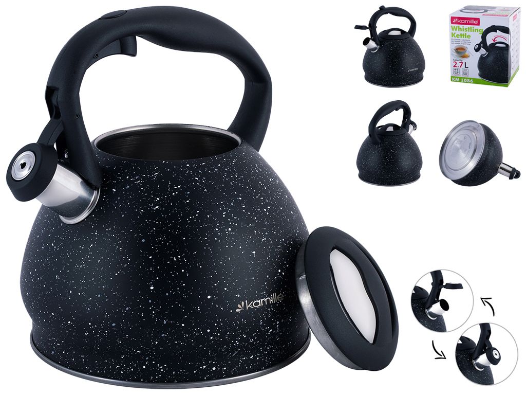 Чайник Kamille индукционное дно, из нержавеющей стали со свистком и нейлоновой ручкой 2,7л
