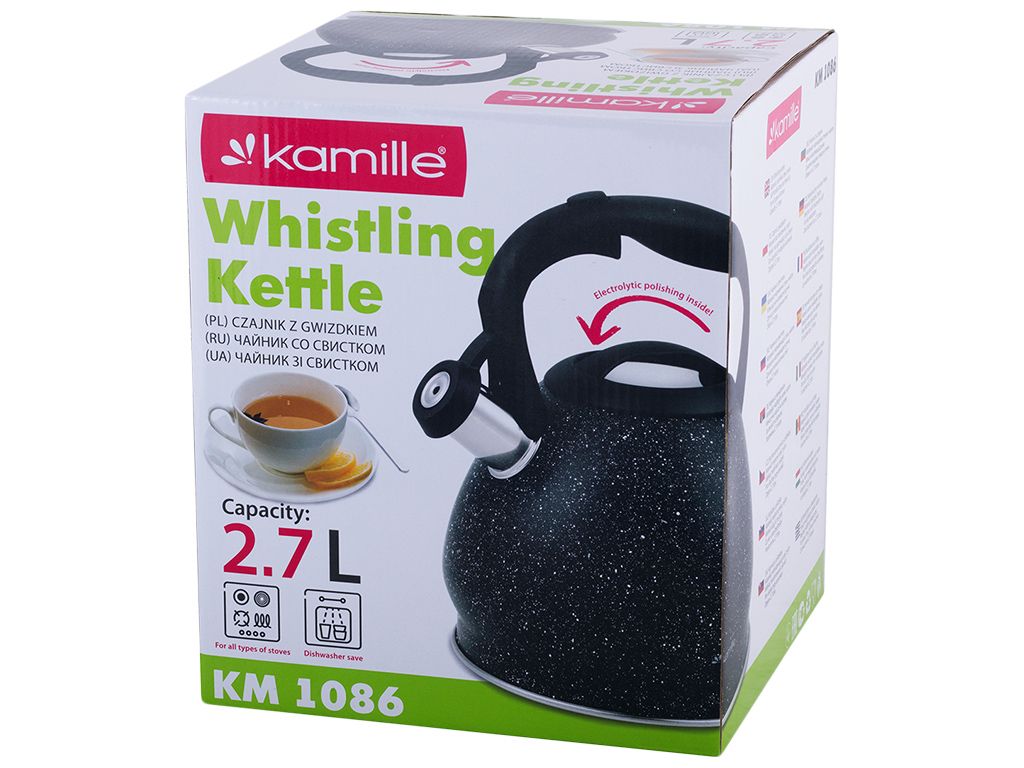 Чайник Kamille индукционное дно, из нержавеющей стали со свистком и нейлоновой ручкой 2,7л