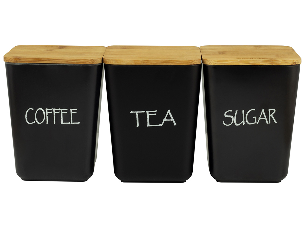 Набор емкостей Kamille бамбуковая крышка, черные 11х11х10,6см (цена за набор 3 предмета)