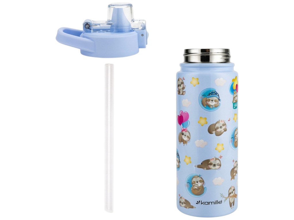 Термос детский, нержавеющая сталь, пластик, силикон, 600мл, 7,9х7,9х19см, 2 дизайна (цена за 1шт)