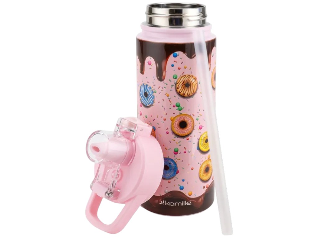 Термос детский, нержавеющая сталь, пластик, силикон, 600мл, 7,9х7,9х19см, 2 дизайна (цена за 1шт)