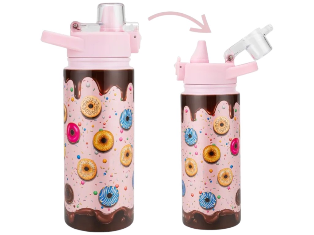 Термос детский, нержавеющая сталь, пластик, силикон, 600мл, 7,9х7,9х19см, 2 дизайна (цена за 1шт)