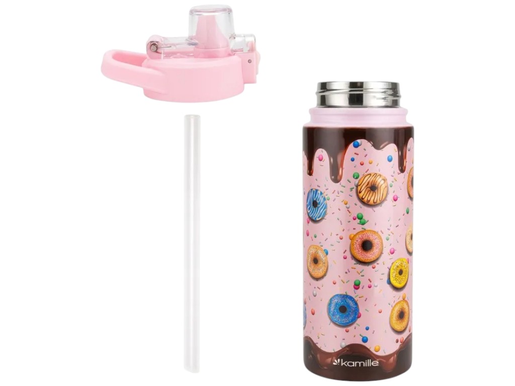 Термос детский, нержавеющая сталь, пластик, силикон, 600мл, 7,9х7,9х19см, 2 дизайна (цена за 1шт)