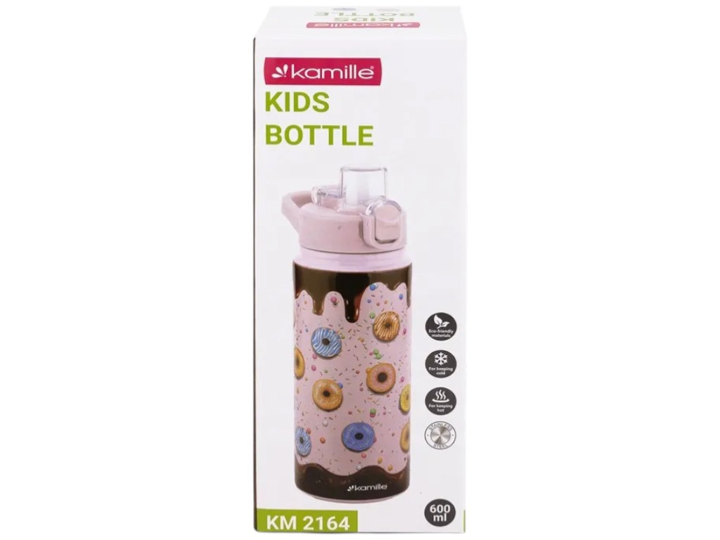 Термос детский, нержавеющая сталь, пластик, силикон, 600мл, 7,9х7,9х19см, 2 дизайна (цена за 1шт)