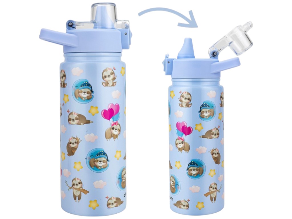 Термос детский, нержавеющая сталь, пластик, силикон, 600мл, 7,9х7,9х19см, 2 дизайна (цена за 1шт)