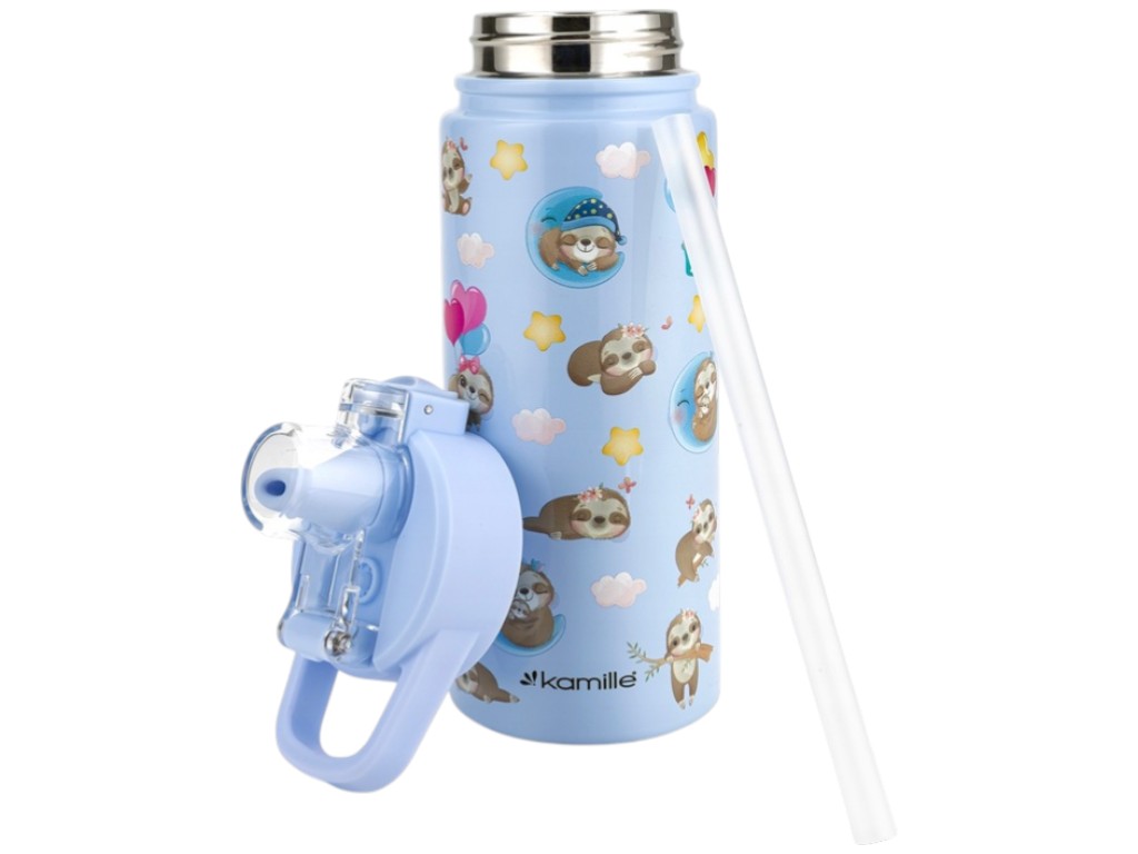 Термос детский, нержавеющая сталь, пластик, силикон, 600мл, 7,9х7,9х19см, 2 дизайна (цена за 1шт)