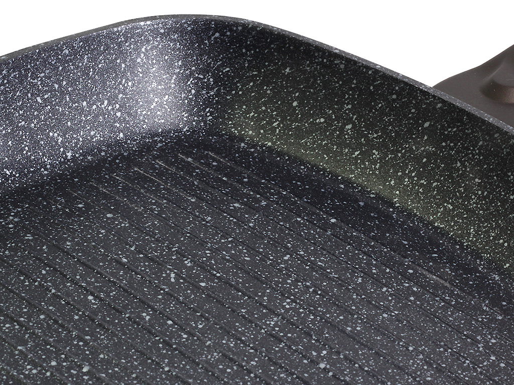 Сковорода-гриль Kamille з алюмінію з антипригарним покриттям Black marble з кришкою D28см