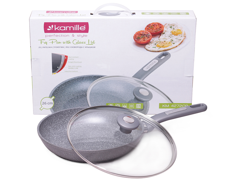 Сковорода Kamille з кришкою і гранітним покриттям з литого алюмінію D26х5см