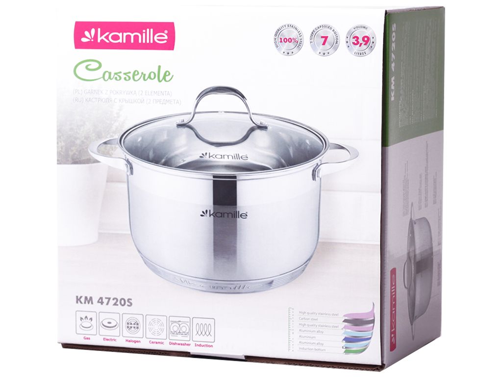 Кастрюля с крышкой Kamille нержавеющая сталь, 7-слойное дно D20см 3,9л
