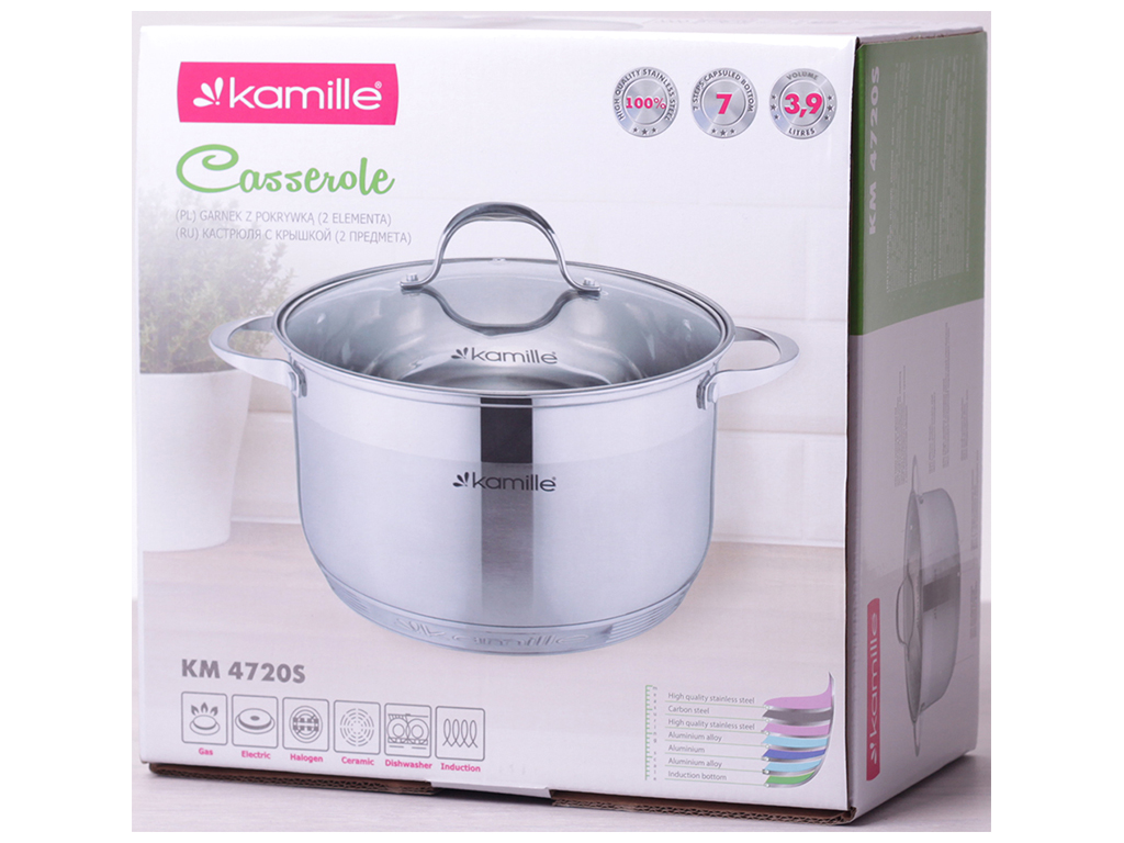 Кастрюля с крышкой Kamille нержавеющая сталь, 7-слойное дно D20см 3,9л