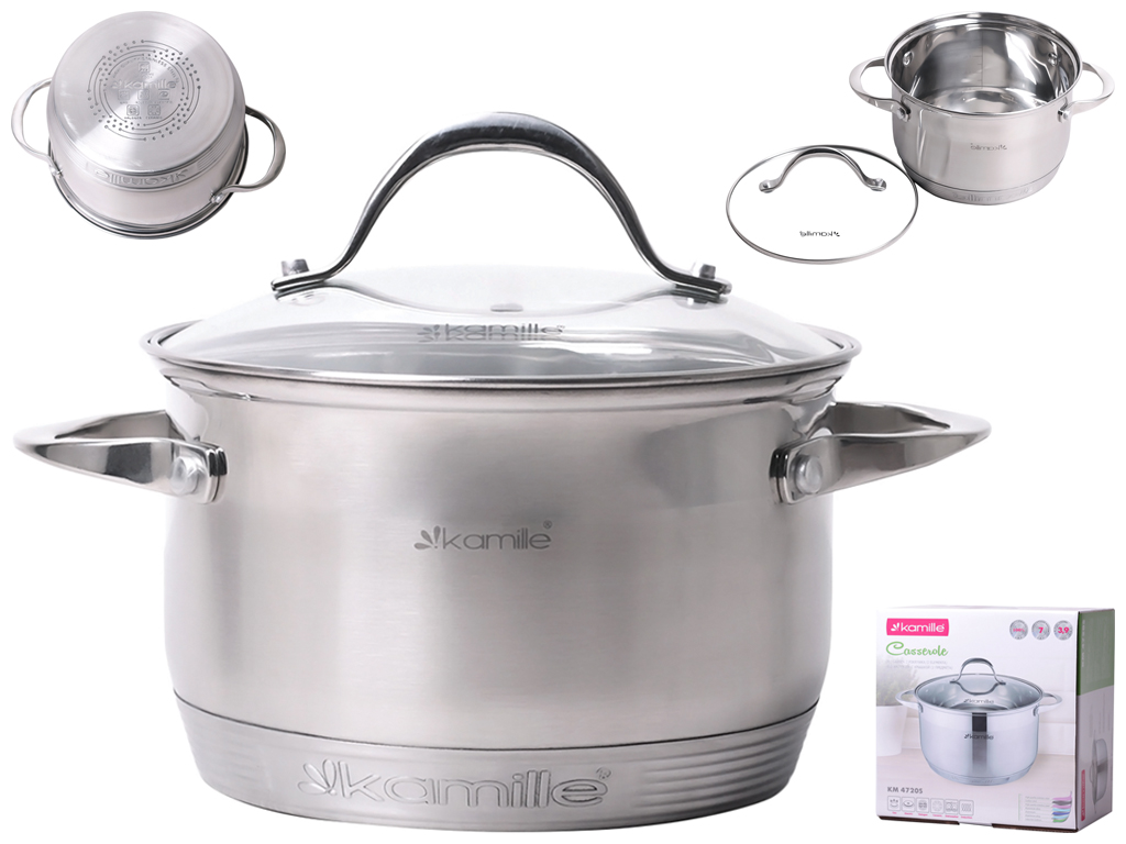 Кастрюля из нерж. стали с крышкой и стальными ручками Kamille, 7-слойное дно, 22x13,5см, 4,7л