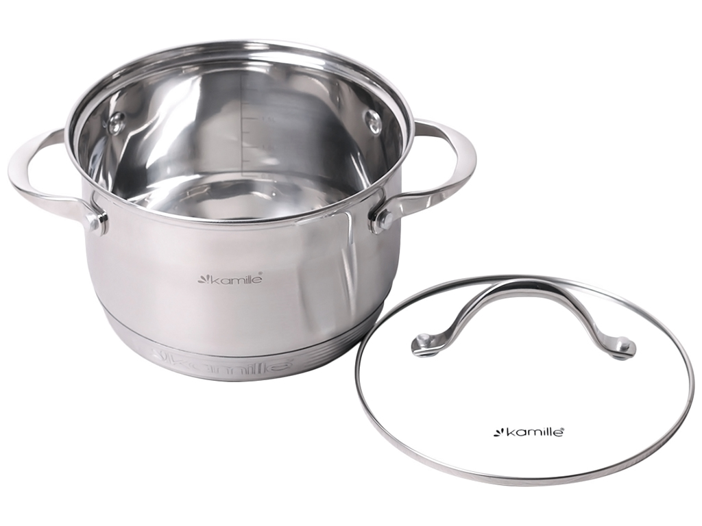 Кастрюля из нерж. стали с крышкой и стальными ручками Kamille, 7-слойное дно, 22x13,5см, 4,7л