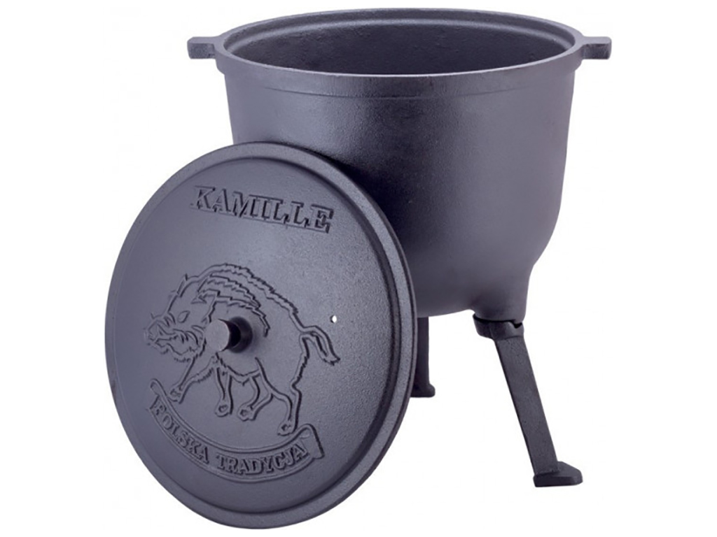 Котелок чугунный с крышкой Kamille на ножках, с креплениями 15л