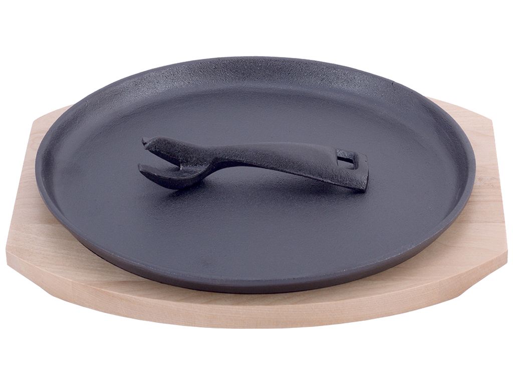 Сковорода чугунная Kamille с деревянной подставкой D25см