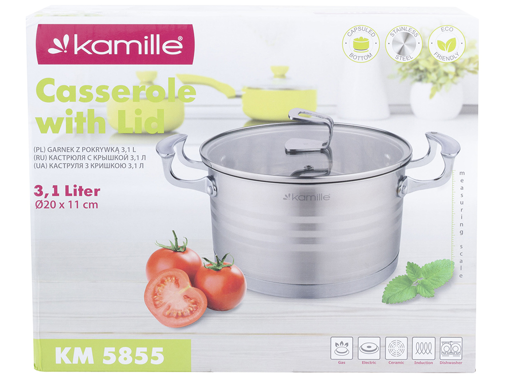 Каструля Kamille з нержавіючої сталі з кришкою 20х11см, 3,1л