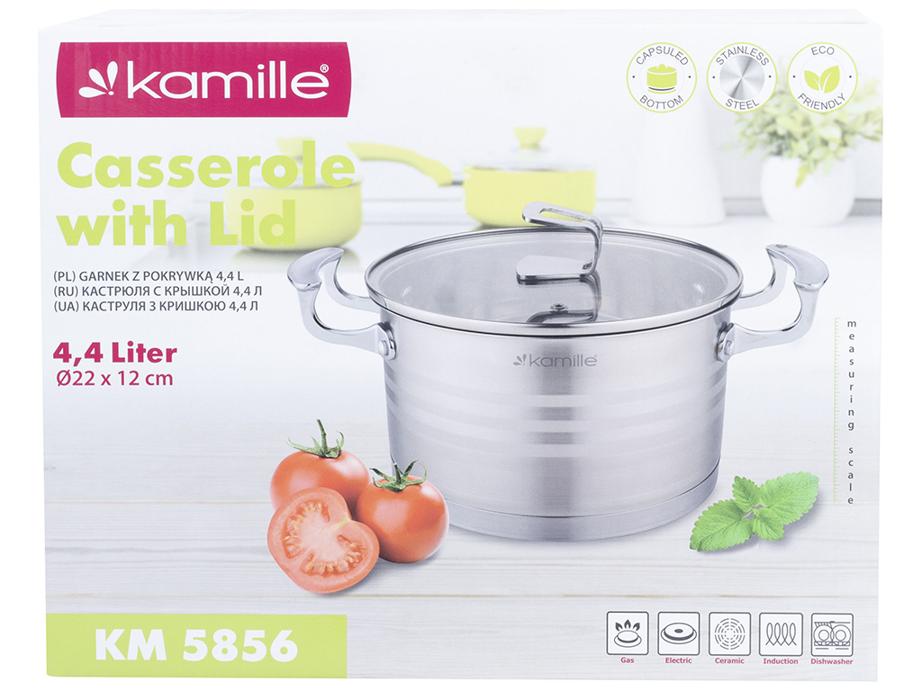 Каструля Kamille з нержавіючої сталі з кришкою 22х12см, 4,4л
