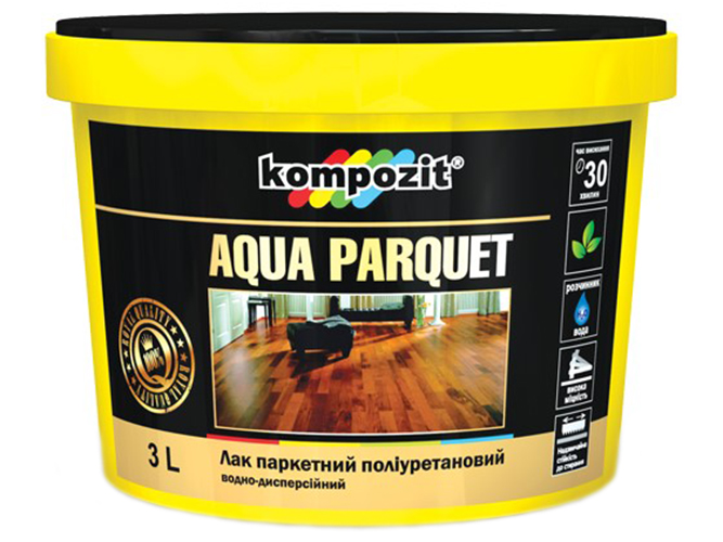 Лак паркетний Kompozit Aqua Parquet 3л напівматовий (Композит Аква Паркет)
