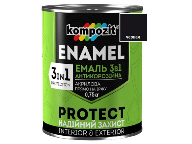 Емаль антикорозійна 3в1 PROTECT, Чорна (RAL 9004) 0,75 кг