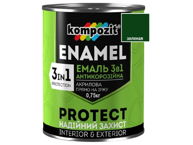 Емаль антикорозійна 3в1 PROTECT, Зелена 0,75 кг