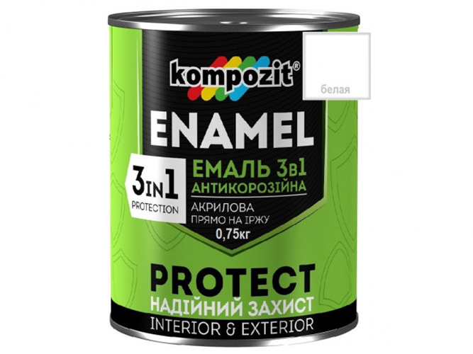 Емаль антикорозійна 3в1 PROTECT, Біла (RAL 9016) 0,75 кг