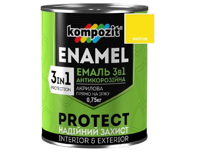 Емаль антикорозійна 3в1 PROTECT, Жовта (RAL 1018) 0,75 кг
