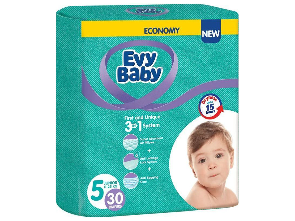 Підгузники дитячі Evy Baby Elastic Twin Junior, розмір 5 (11-25кг) 30шт