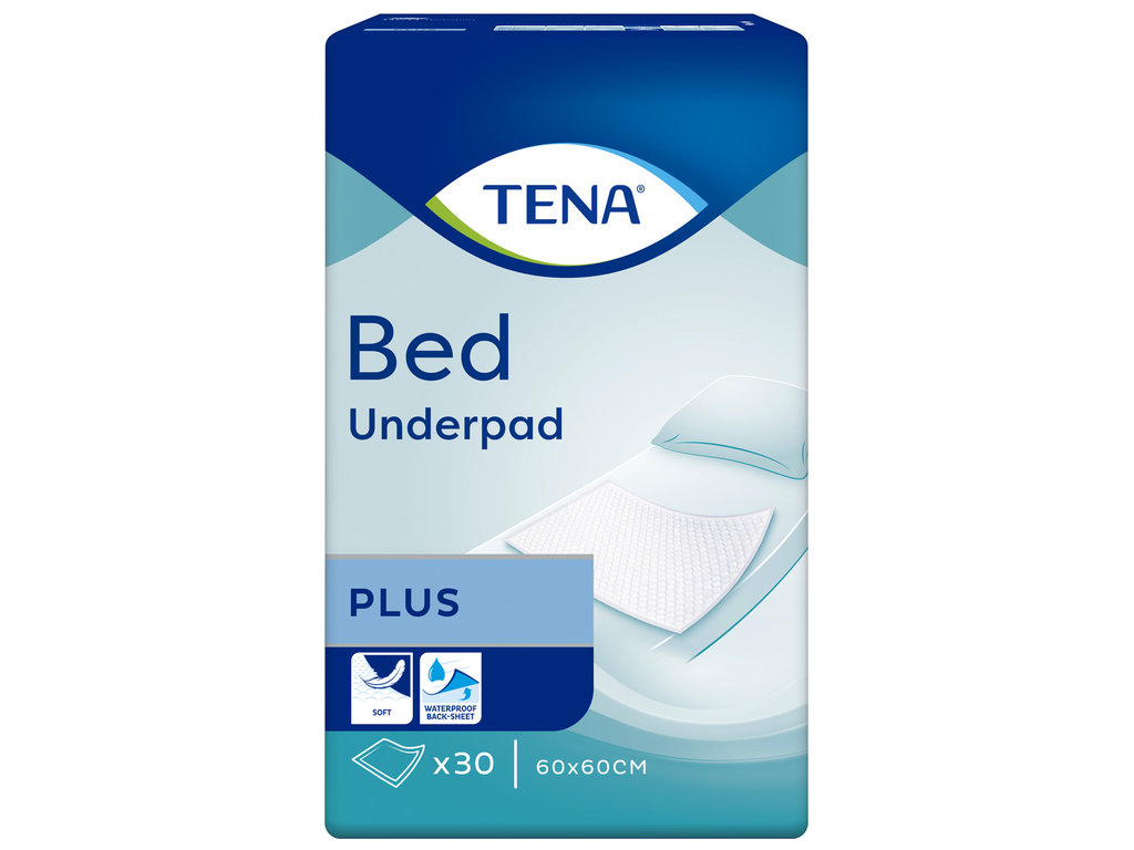 Пелёнки одноразовые Tena Bed Plus, многослойные, защита от протеканий, целлюлоза, 60×60см, 30шт