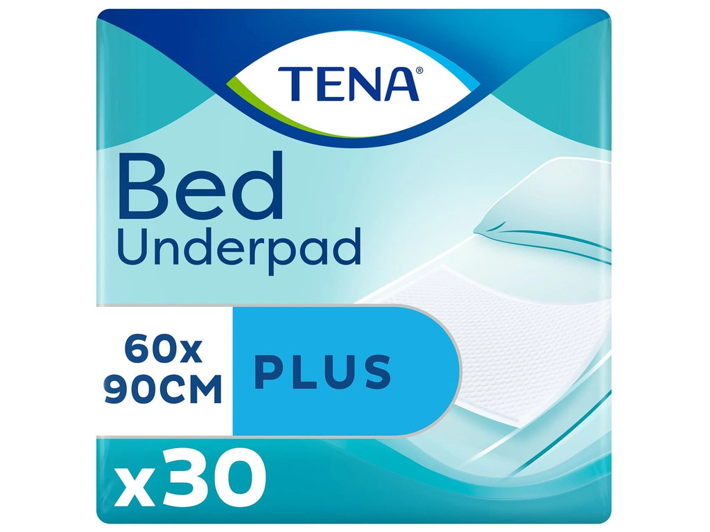 Пелёнки гигиенические Tena Bed Plus, одноразовые, нетканый материал, целлюлоза, 90×60см, 30шт