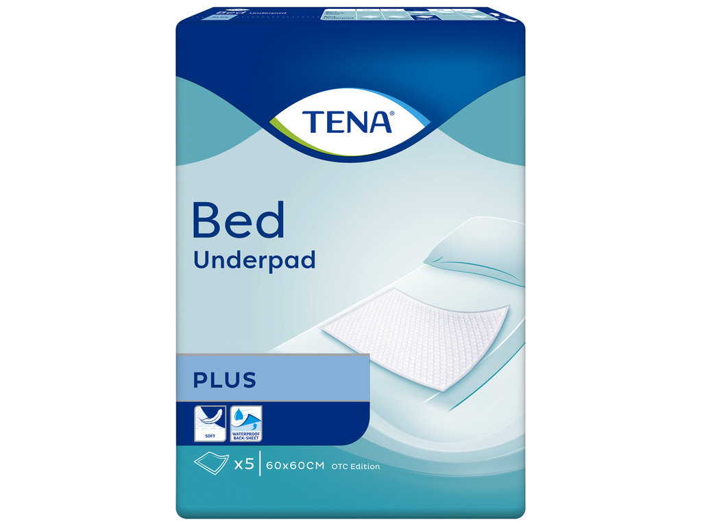 Пелёнки одноразовые Tena Bed Plus, многослойные, защита от протеканий, целлюлоза, 60×60см, 5шт