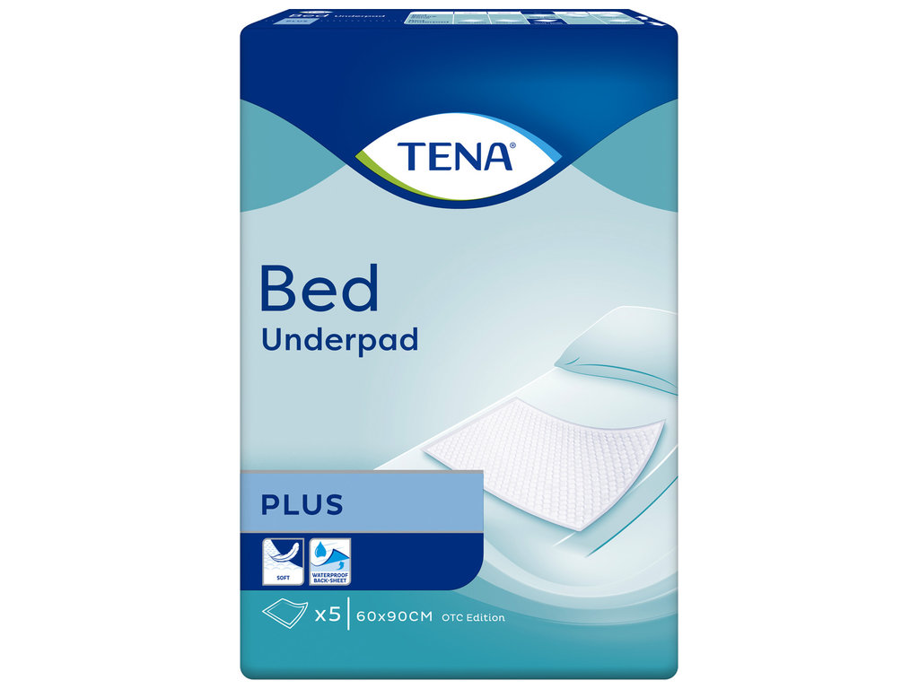 Пелёнки одноразовые Tena Bed Plus, многослойные, защита от протеканий, целлюлоза, 60×90см, 5шт