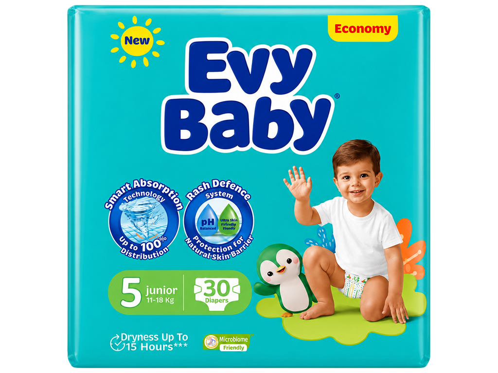 Підгузки дитячі Evy Baby Junior, розмір 5, 11–18 кг (30 шт)