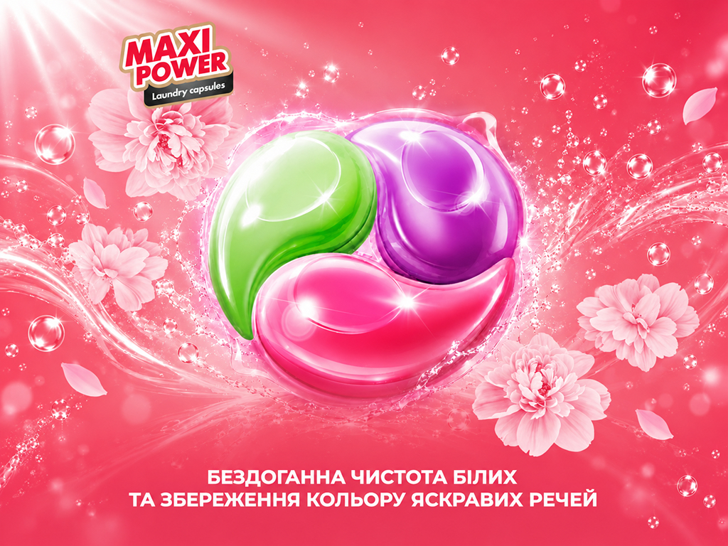 Капсули для прання Maxi Power Квітковий вітер, універсальні, 26шт